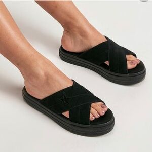 Converse One Star Suede Slide Sandals Black Platform Women’s Size 8